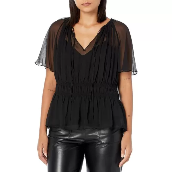 Theory Womens TieNeck Raglan Top in Silk CrinkleBlack