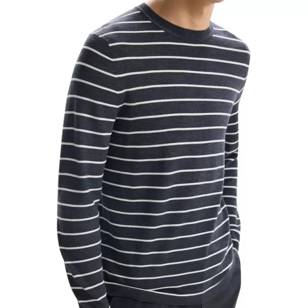 Theory Mens Full Stripe Crew in Novo MerinoDark Grey Heather New Ivory