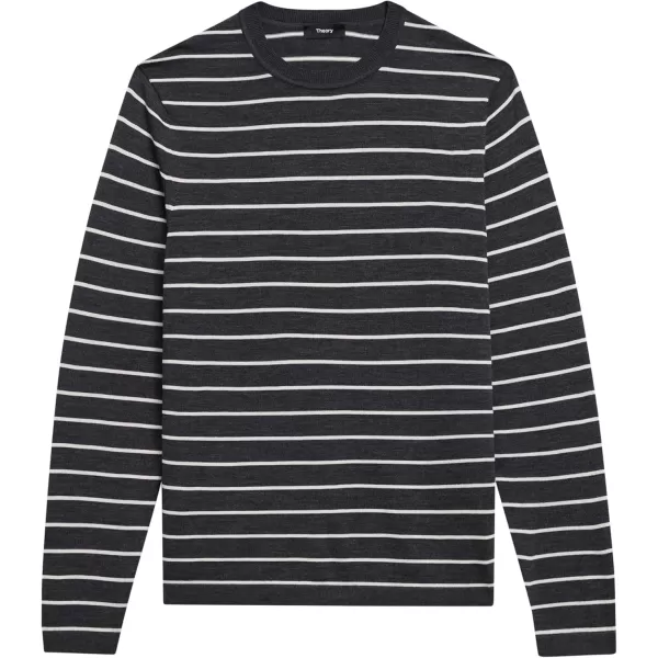 Theory Mens Full Stripe Crew in Novo MerinoDark Grey Heather New Ivory