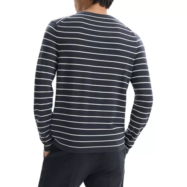 Theory Mens Full Stripe Crew in Novo MerinoDark Grey Heather New Ivory