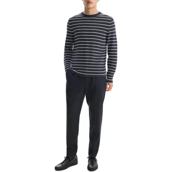 Theory Mens Full Stripe Crew in Novo MerinoDark Grey Heather New Ivory