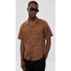 imageTheory Mens Noll Short Sleeve Camp Collar in Relaxed LinenDeep Tobacco