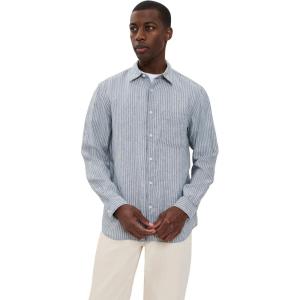 imageTheory Mens Irving OE in Summer Stripe ShirtDark RainstormEggshell