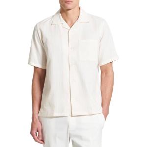 imageTheory Mens Noll Short Sleeve Camp Collar in Geo Cotton DobbyWhiteEggshell