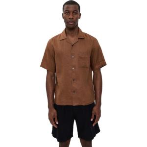 imageTheory Mens Noll Short Sleeve Camp Collar in Relaxed LinenDeep Tobacco