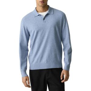 imageTheory Mens Goris Polo Long Sleeve in Light BilenLight Blue Lake Melange