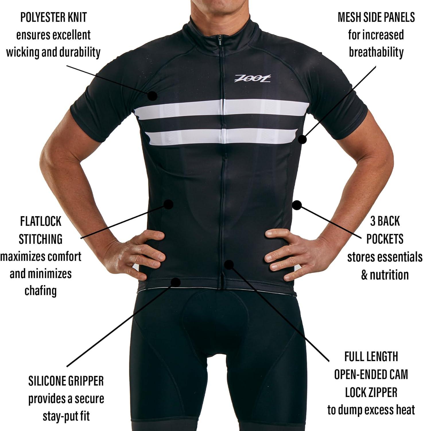 imageZoot Mens Core Cycling Jersey Breathable Short Sleeve Road Bike Tri Jersey Moisture Wicking 3 Rear Pockets UPF 30 FabricBlack