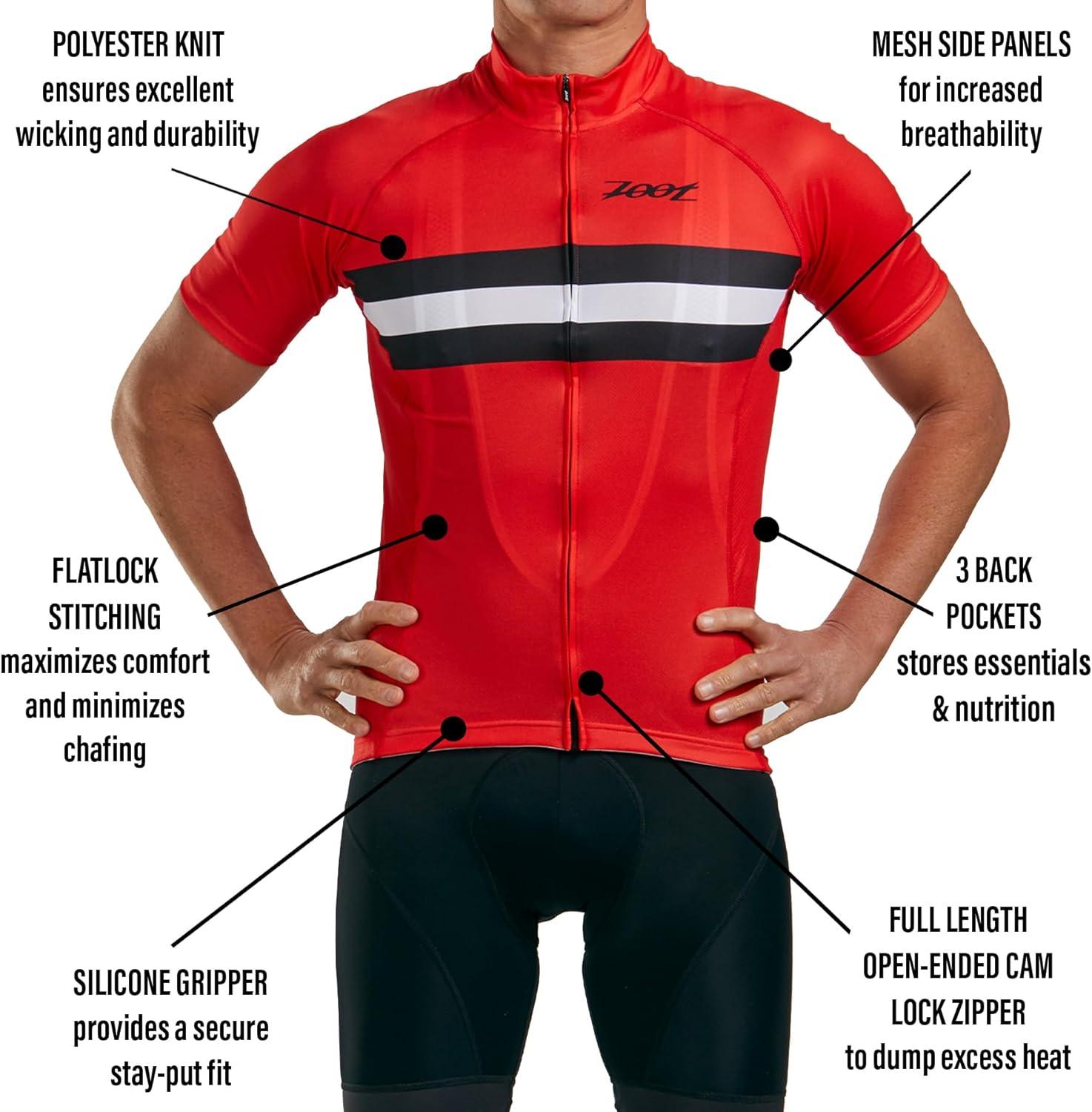 imageZoot Mens Core Cycling Jersey Breathable Short Sleeve Road Bike Tri Jersey Moisture Wicking 3 Rear Pockets UPF 30 FabricCardinal
