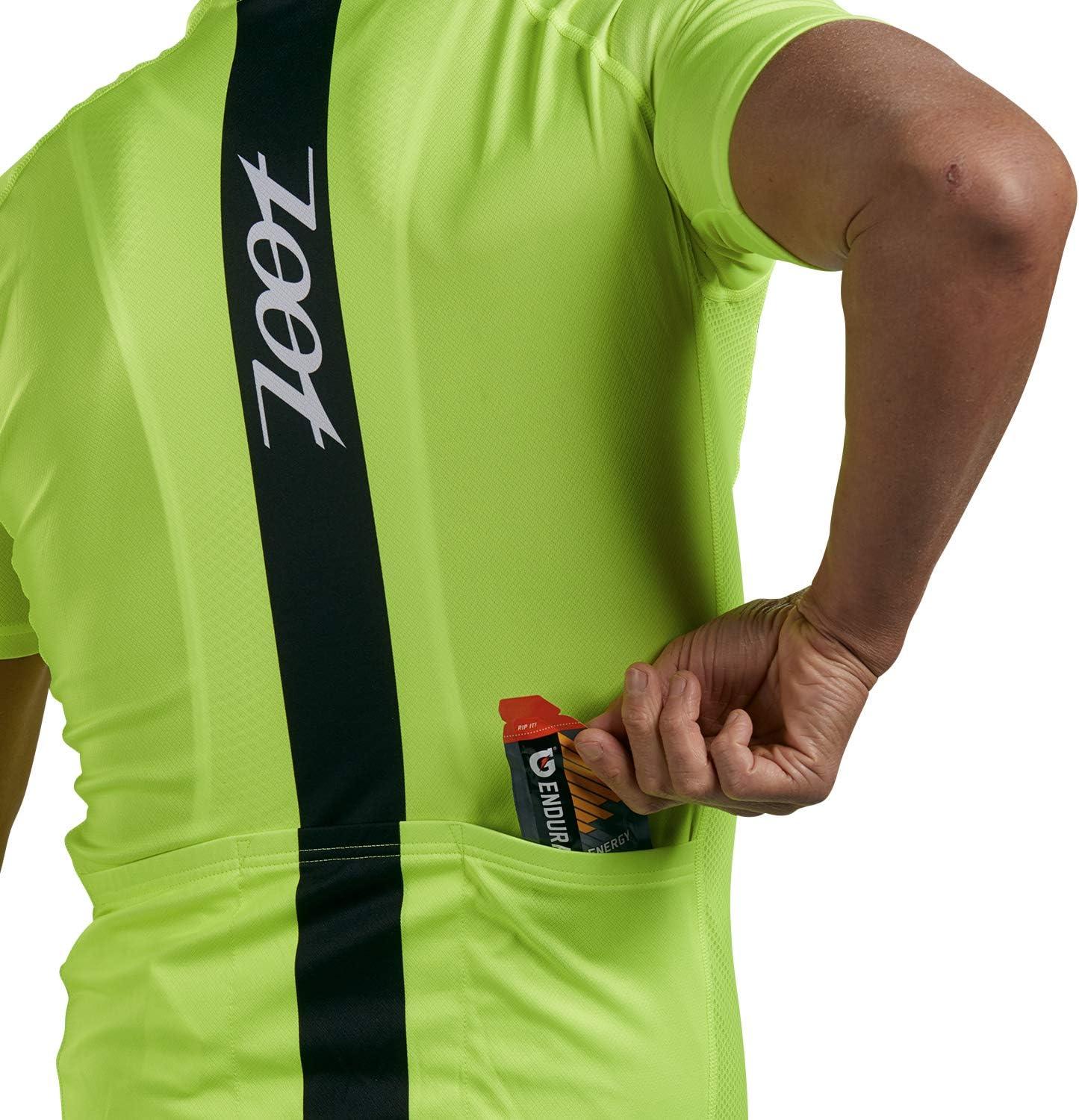 imageZoot Mens Core Cycling Jersey Breathable Short Sleeve Road Bike Tri Jersey Moisture Wicking 3 Rear Pockets UPF 30 FabricSafety Yellow