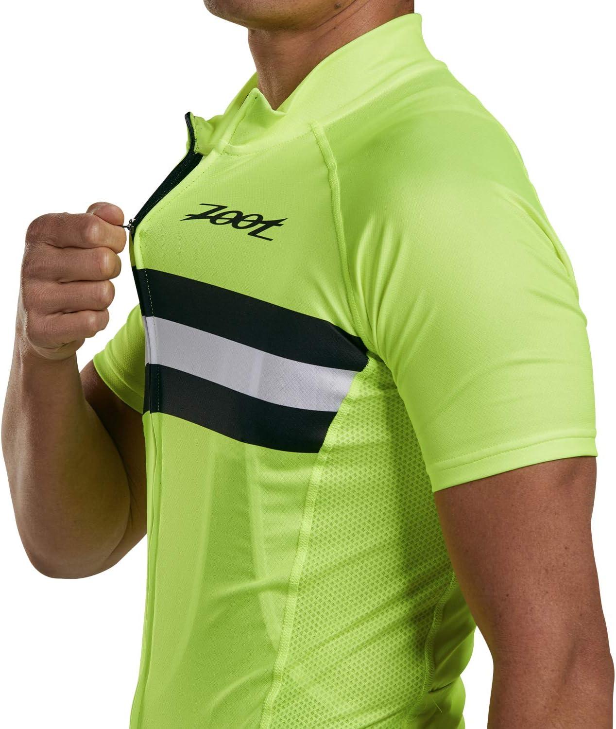 imageZoot Mens Core Cycling Jersey Breathable Short Sleeve Road Bike Tri Jersey Moisture Wicking 3 Rear Pockets UPF 30 FabricSafety Yellow