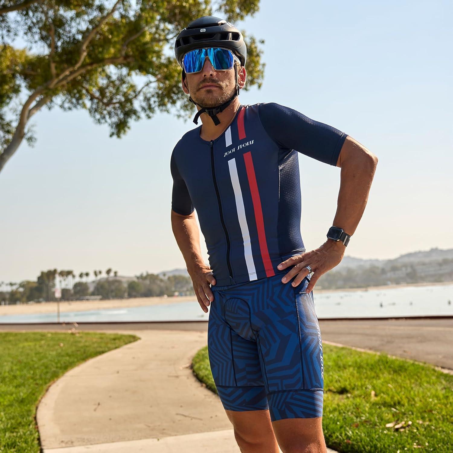 imageZoot Mens LTD Tri Aero Fz Racesuit Short Sleeve Aerodynamic Cycling Race Swim Bike Run Tri Suit with Pockets UPF 50 FabricAllez