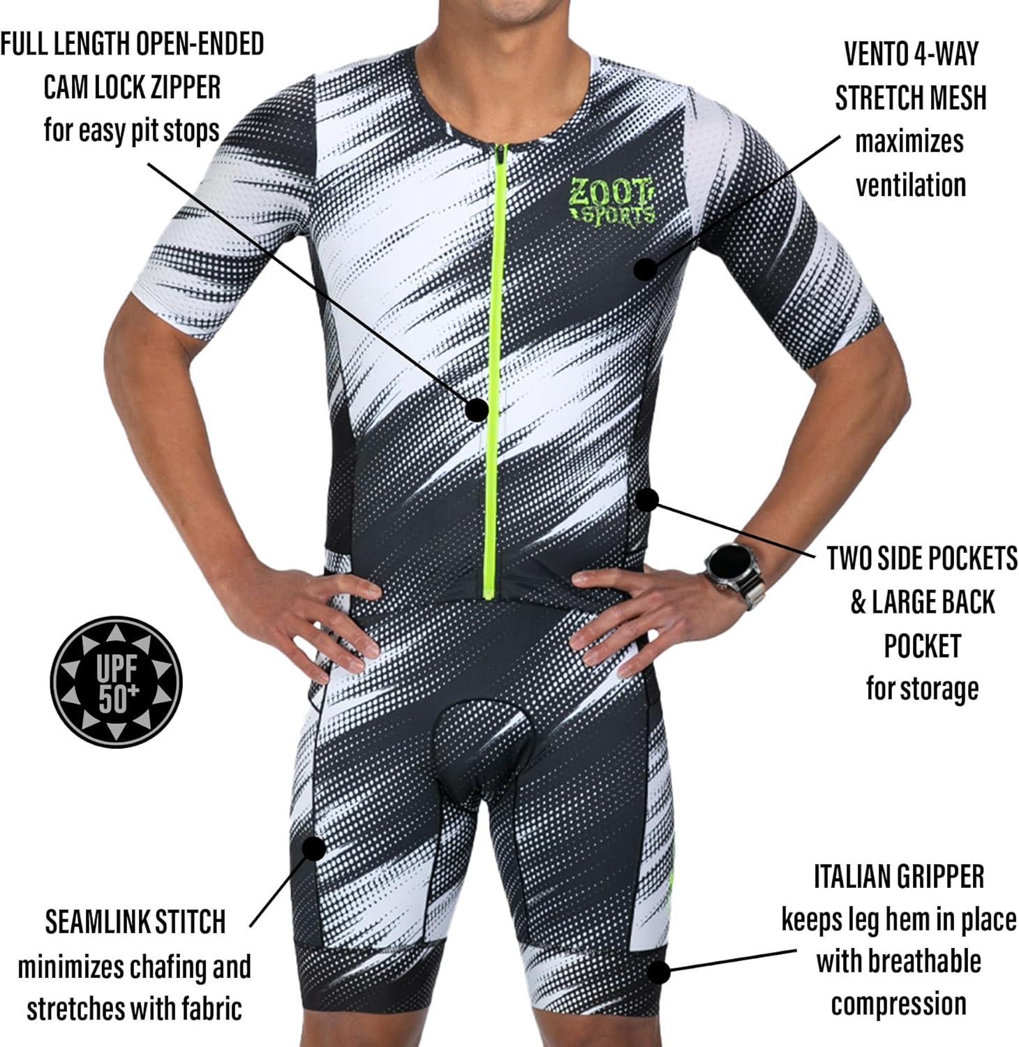 imageZoot Mens LTD Tri Aero Fz Racesuit Short Sleeve Aerodynamic Cycling Race Swim Bike Run Tri Suit with Pockets UPF 50 FabricDriftspeed