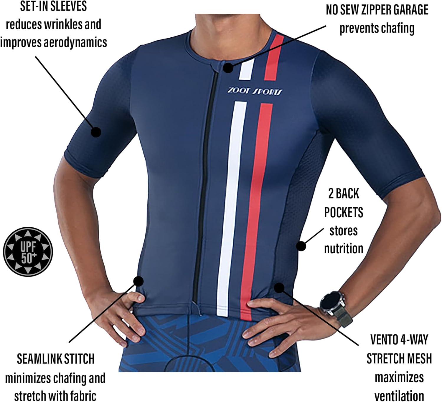 imageZoot Mens LTD Tri Aero Jersey Short Sleeve Triathlon Race Jersey with UPF Sun Protection ampamp PocketsAllez
