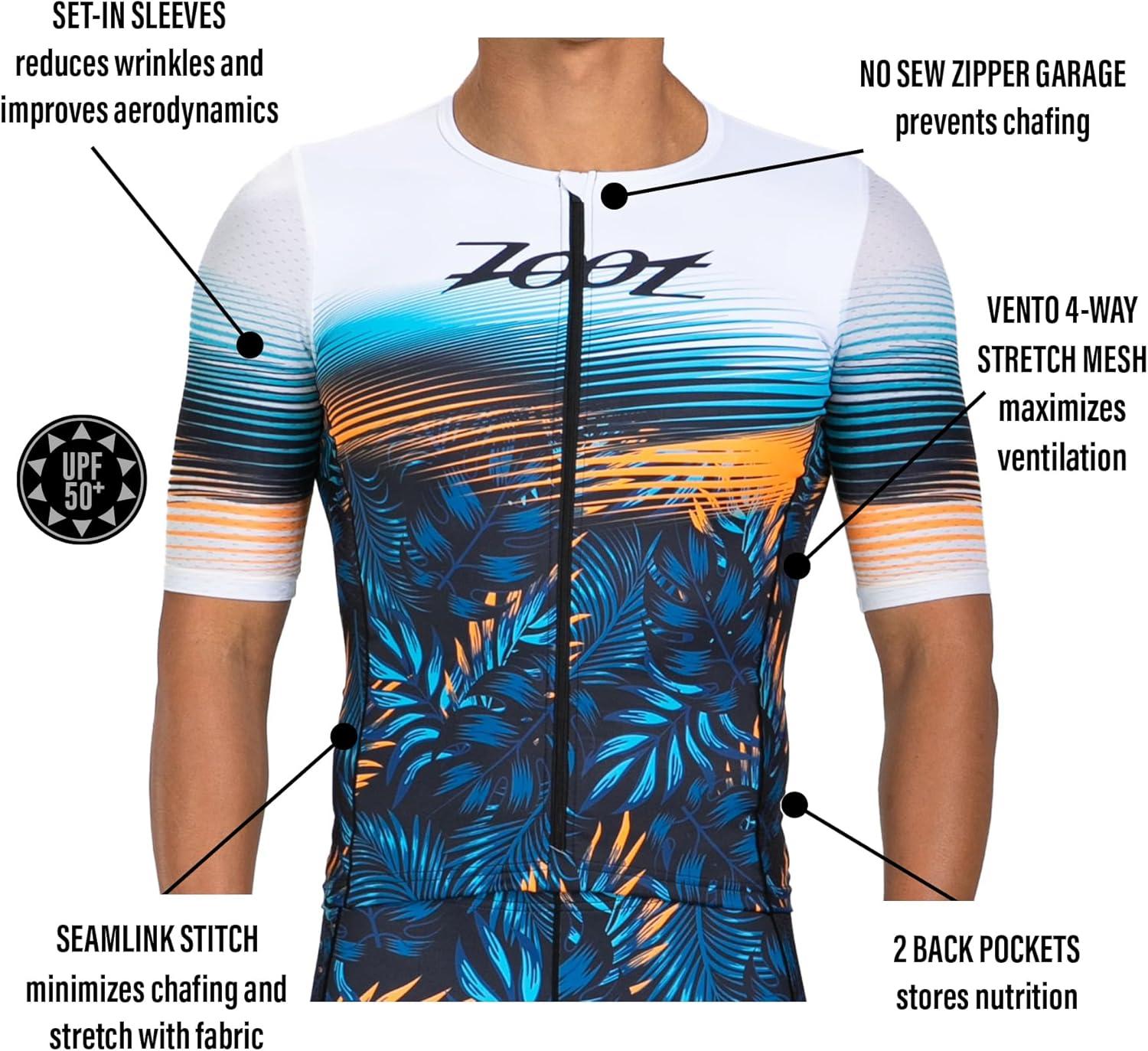 imageZoot Mens LTD Tri Aero Jersey Short Sleeve Triathlon Race Jersey with UPF Sun Protection ampamp PocketsClub Aloha