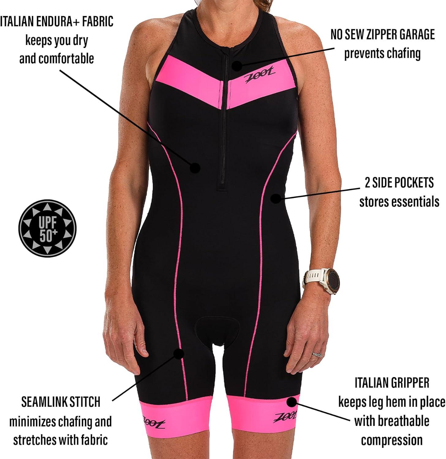imageZoot Womens Core Aero Tri Racesuit Sleeveless Triathlon Swim Bike Run Chamois Pad Pockets UPF 50 Quick Dry FabricBlush