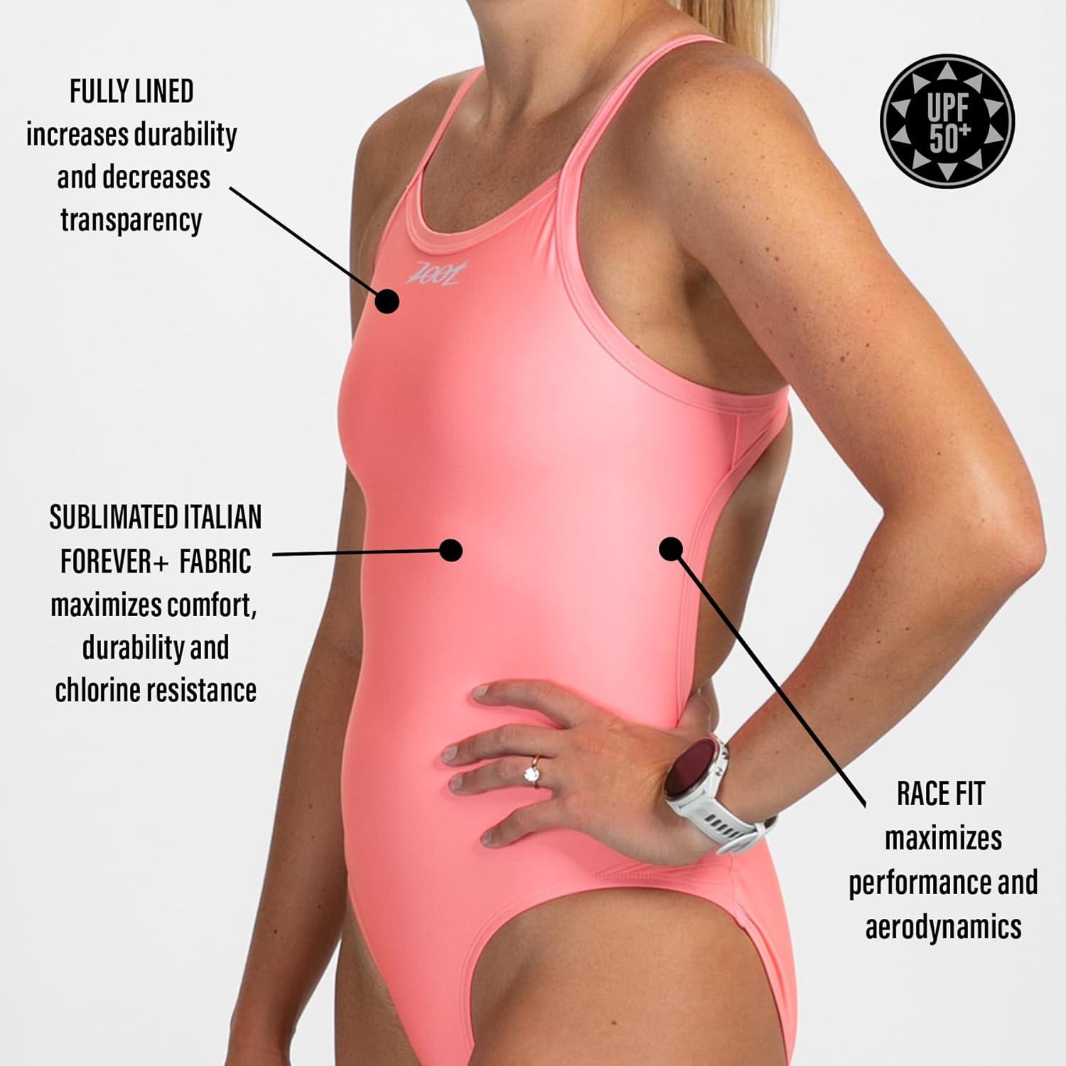 imageZoot Womens Core Swimsuit One Piece Endurance Triathlon Swimming Suit for Racing ampamp Training UPF 50 ProtectionNeon Coral