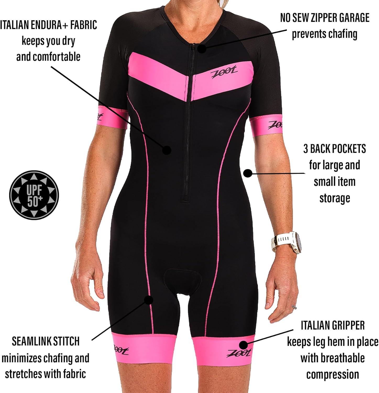 imageZoot Womens Core Tri Aero Racesuit Short Sleeve Triathlon Suit Swim Bike Run Chamois Pad Pockets UPF 50 FabricBlush