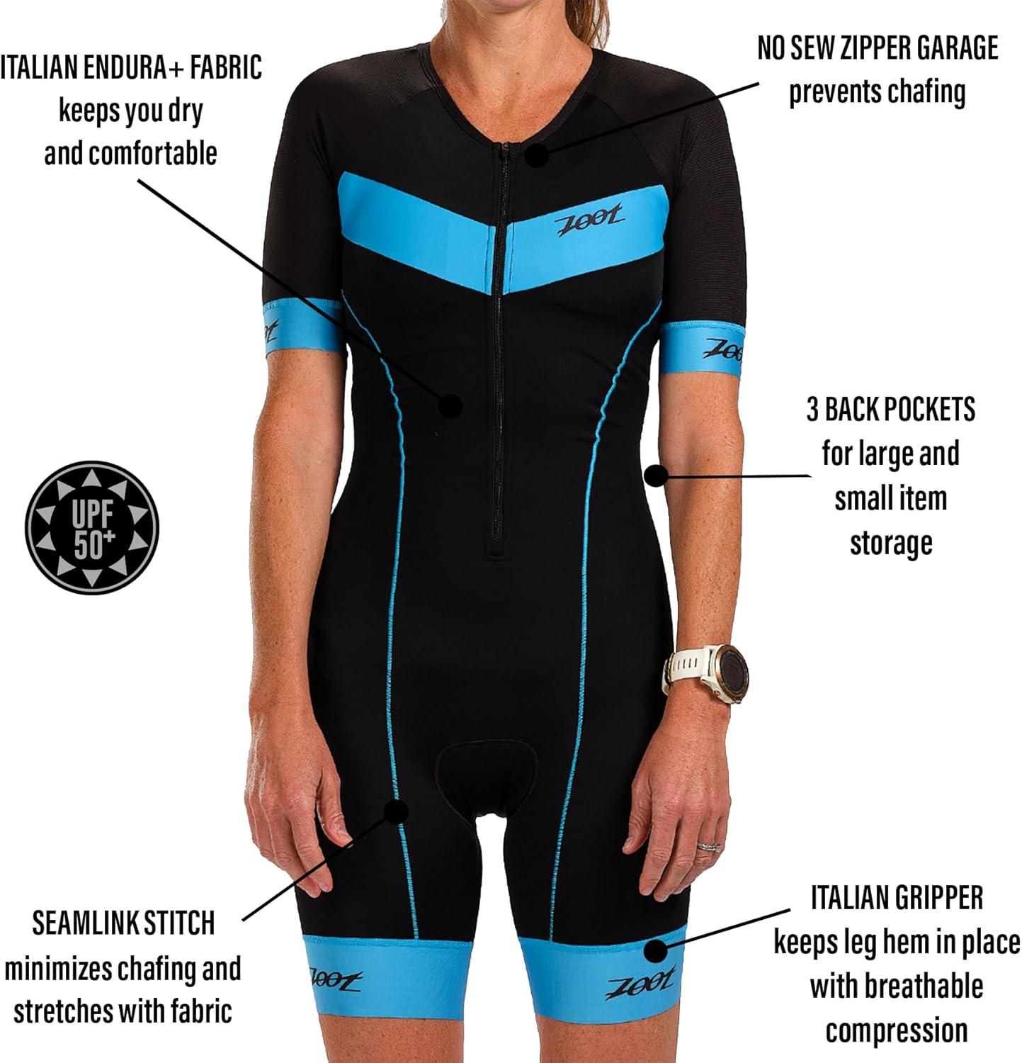 imageZoot Womens Core Tri Aero Racesuit Short Sleeve Triathlon Suit Swim Bike Run Chamois Pad Pockets UPF 50 FabricCascade