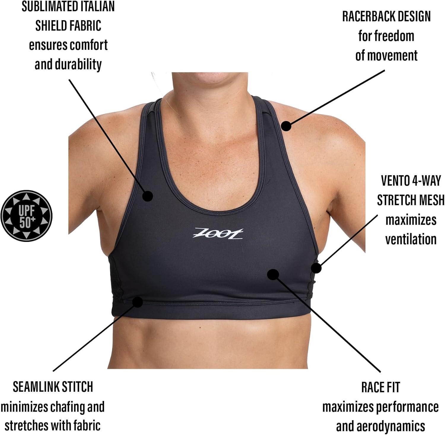 imageZoot Womens Core Tri Bra Racerback HighPerformance Triathlon Sports Bra for Swim Bike Run ampamp UPF 50 ProtectionBlack