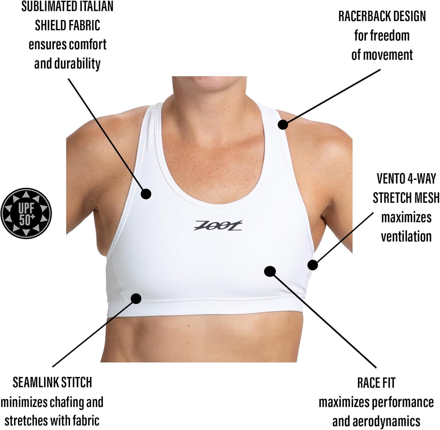imageZoot Womens Core Tri Bra Racerback HighPerformance Triathlon Sports Bra for Swim Bike Run ampamp UPF 50 ProtectionWhite