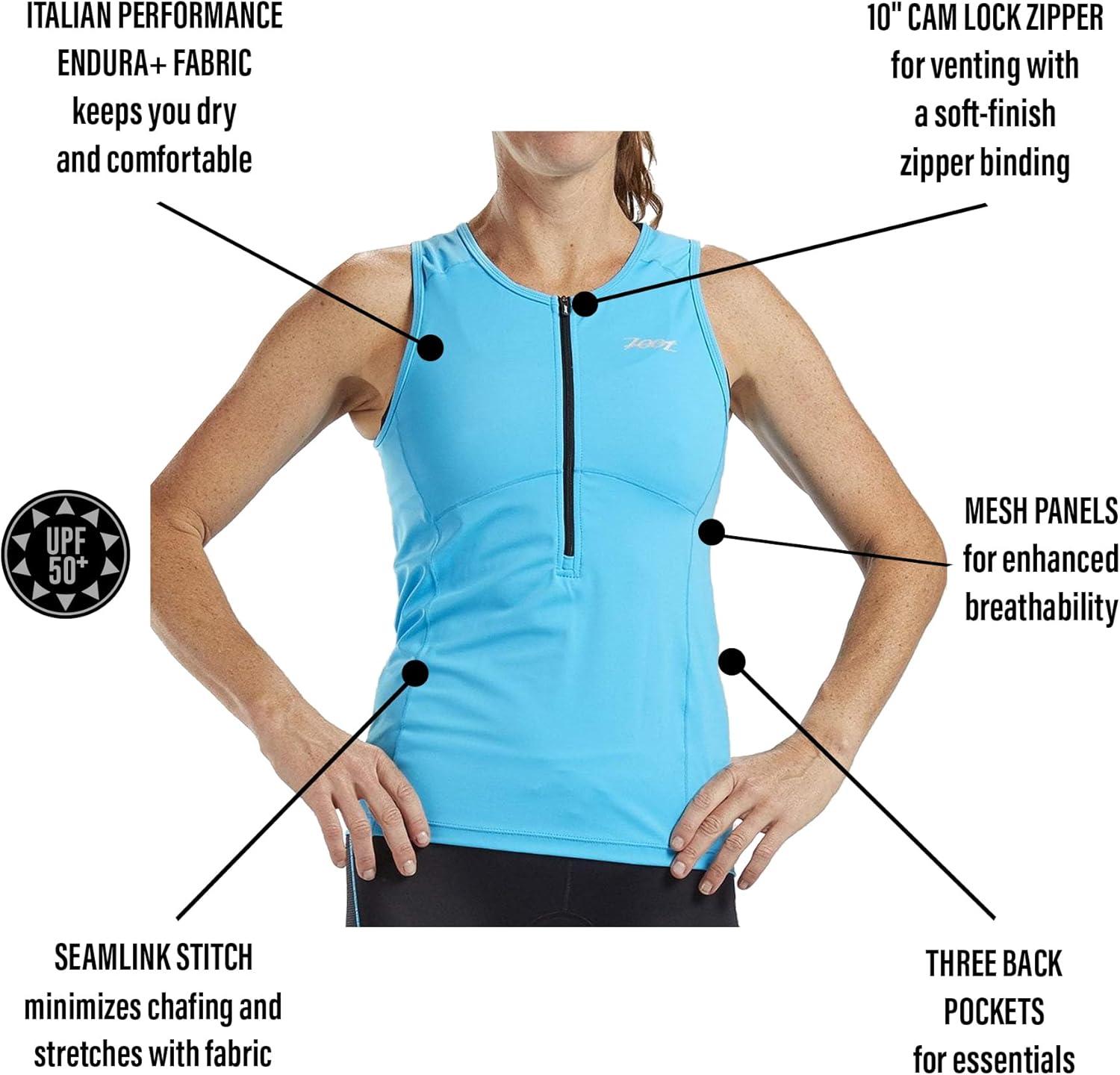 imageZoot Womens Core Tri Tank Performance Triathlon Race Tank Top UPF 50 Fabric Rear Pockets Mesh Panels ampamp Cam Lock ZipperCascade