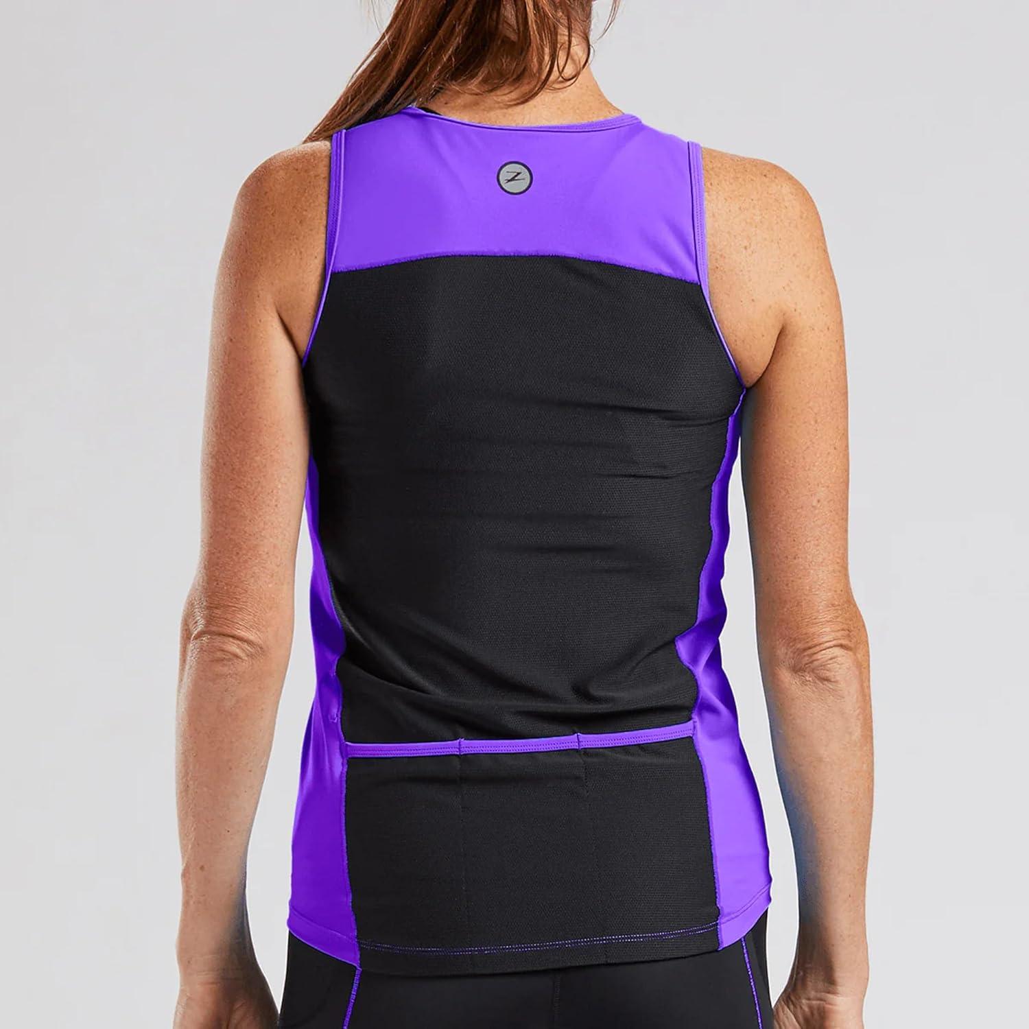 imageZoot Womens Core Tri Tank Performance Triathlon Race Tank Top UPF 50 Fabric Rear Pockets Mesh Panels ampamp Cam Lock ZipperViolet