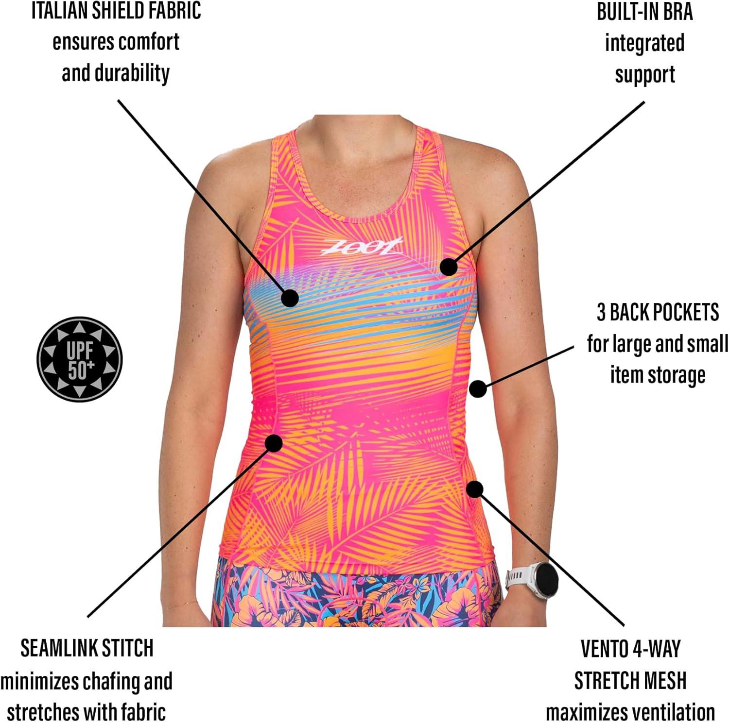 imageZoot Womens LTD Racerback Triathlon Tank Top Sleeveless Tank for Racing ampamp Endurance Training Builtin Bra ampamp Rear PocketsClub Aloha