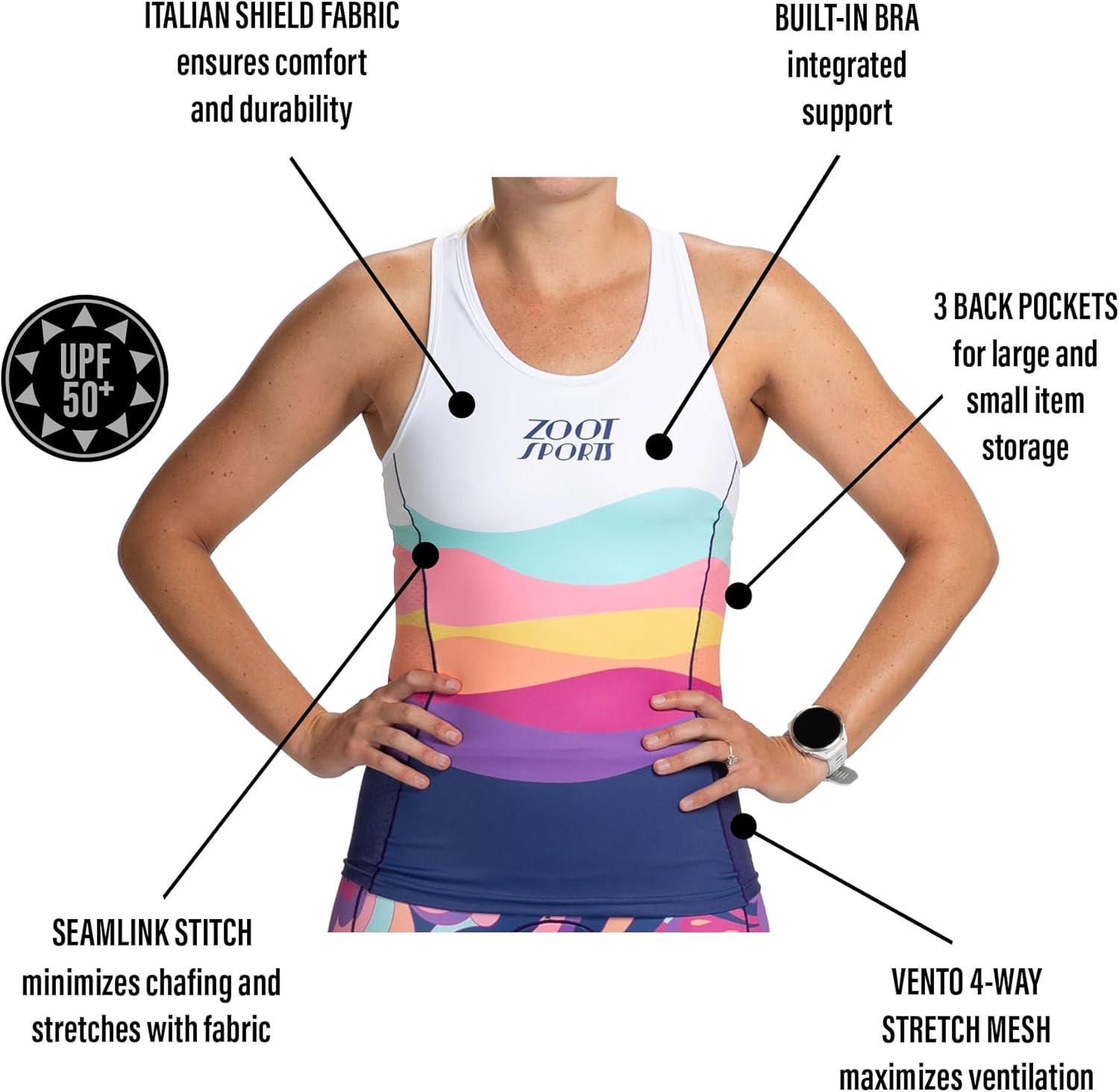 imageZoot Womens LTD Racerback Triathlon Tank Top Sleeveless Tank for Racing ampamp Endurance Training Builtin Bra ampamp Rear PocketsLa Mer