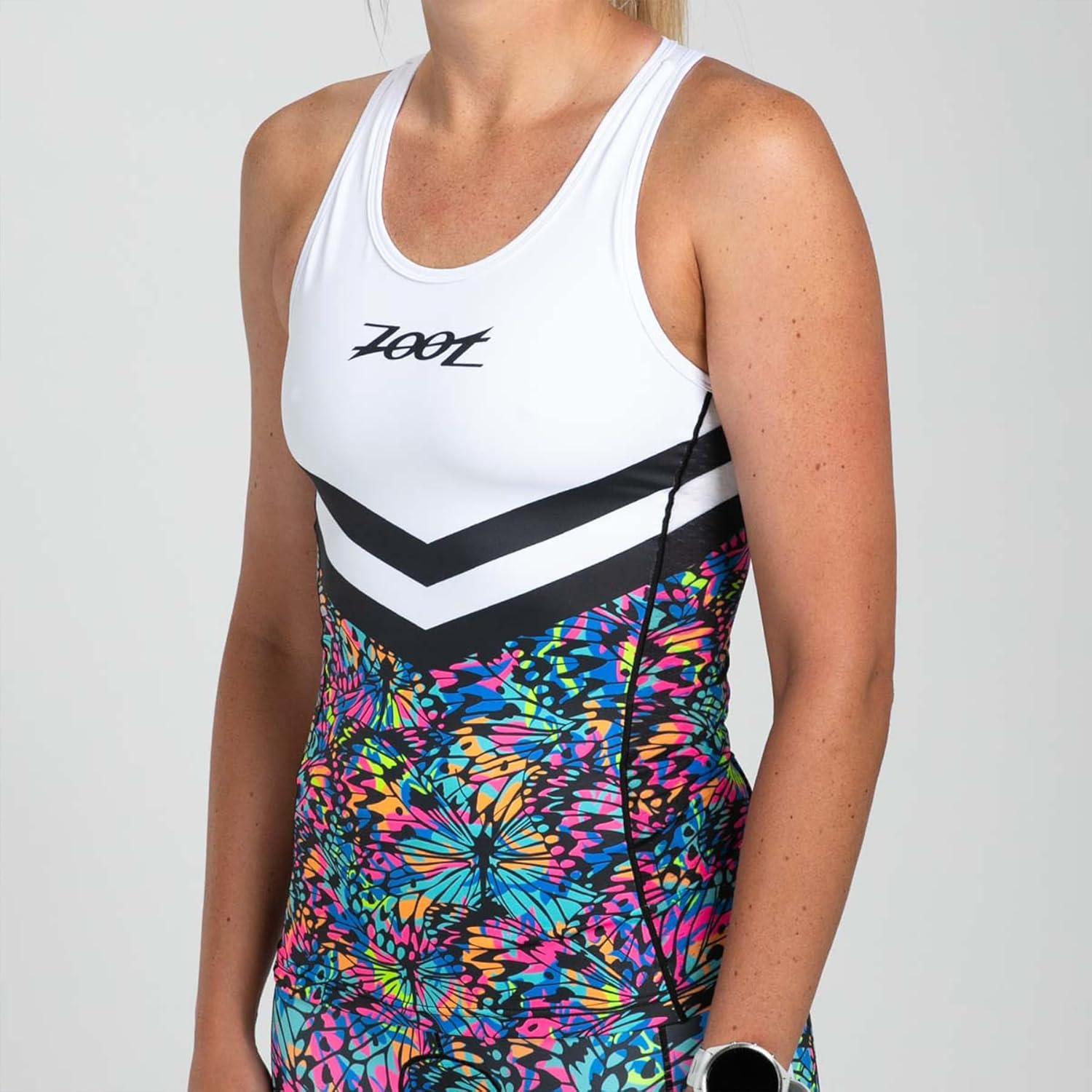 imageZoot Womens LTD Racerback Triathlon Tank Top Sleeveless Tank for Racing ampamp Endurance Training Builtin Bra ampamp Rear PocketsMariposa