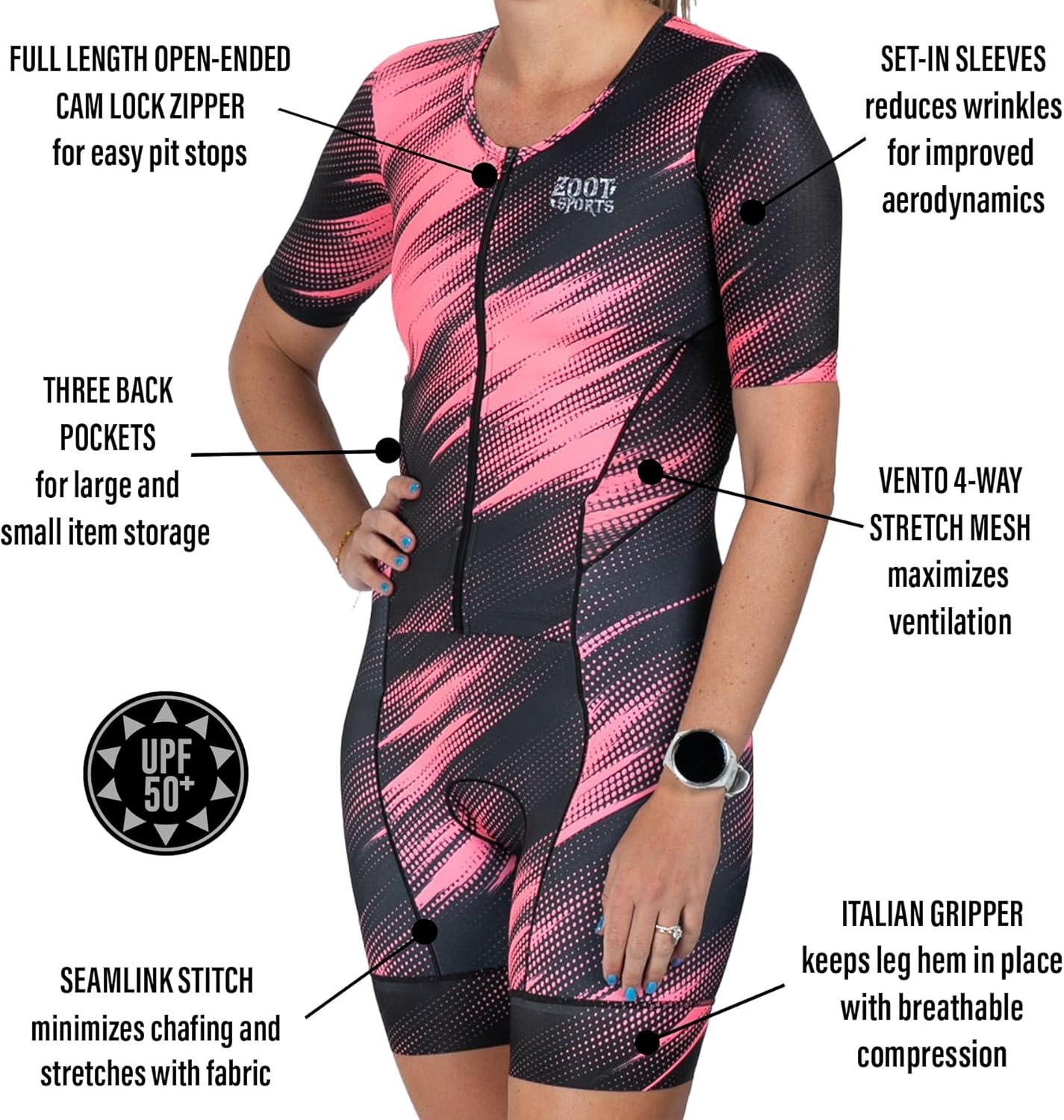 imageZoot Womens LTD Tri Aero Fz Racesuit Short Sleeve Aerodynamic Cycle Race Swim Bike Run Tri Suit with Pockets UPF 50 FabricDriftspeed