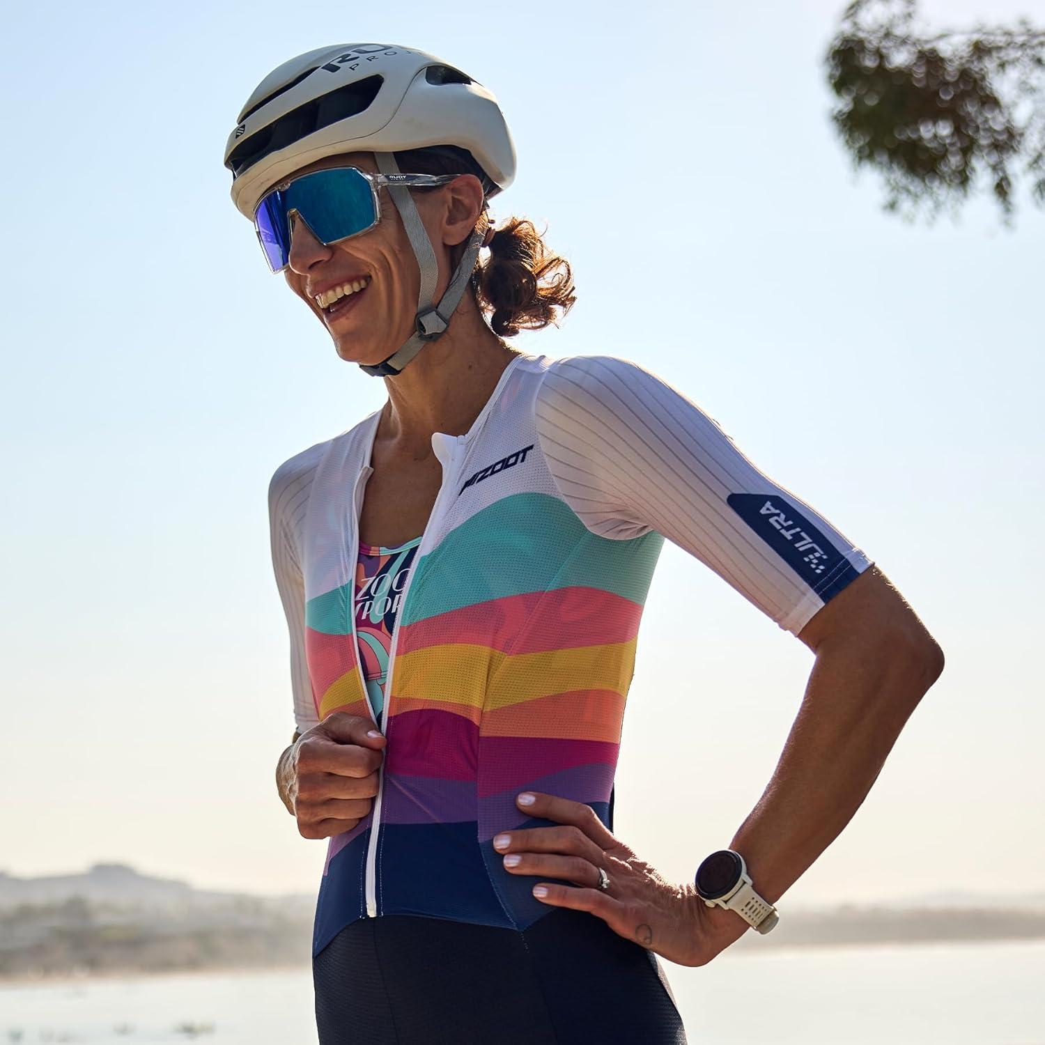 imageZoot Womens LTD Tri Aero Fz Racesuit Short Sleeve Aerodynamic Cycle Race Swim Bike Run Tri Suit with Pockets UPF 50 FabricLa Mer