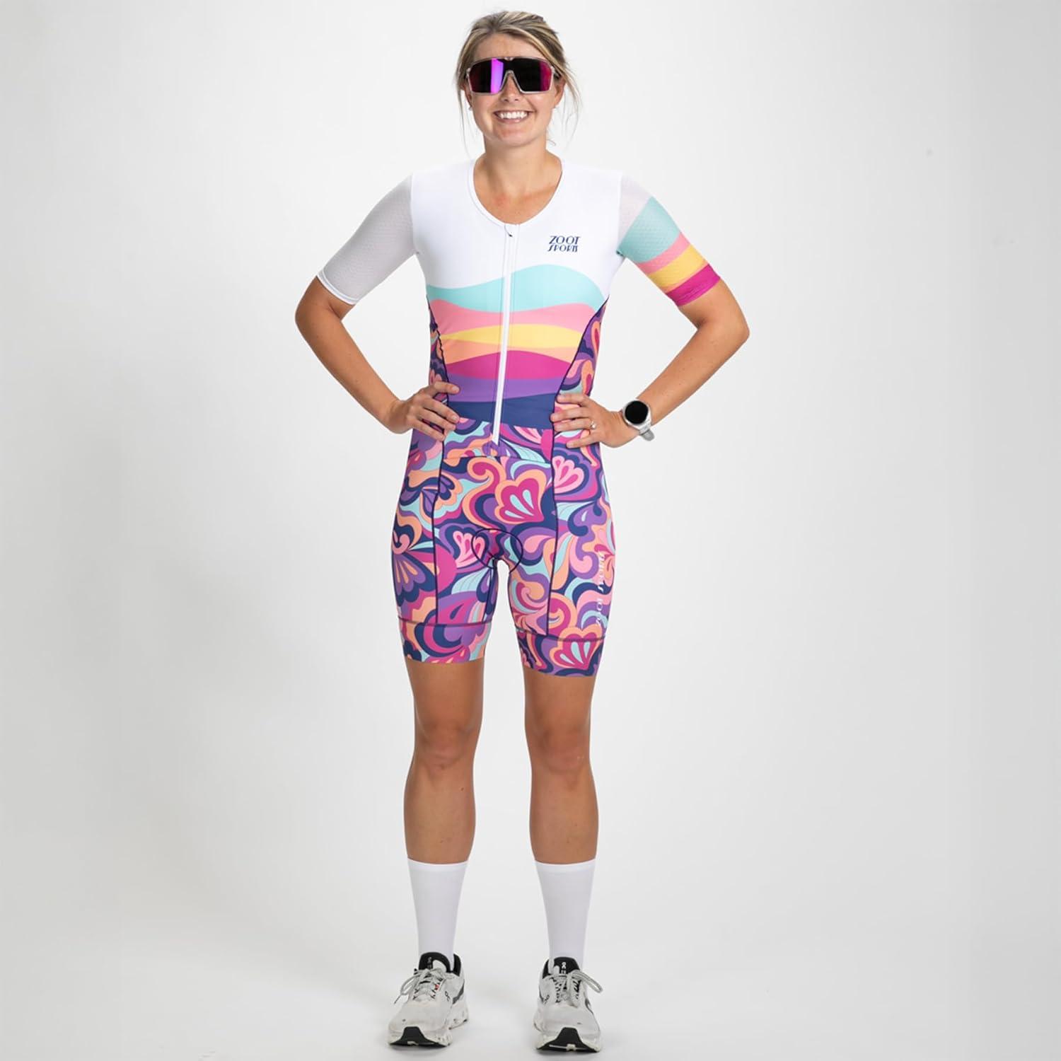 imageZoot Womens LTD Tri Aero Fz Racesuit Short Sleeve Aerodynamic Cycle Race Swim Bike Run Tri Suit with Pockets UPF 50 FabricLa Mer