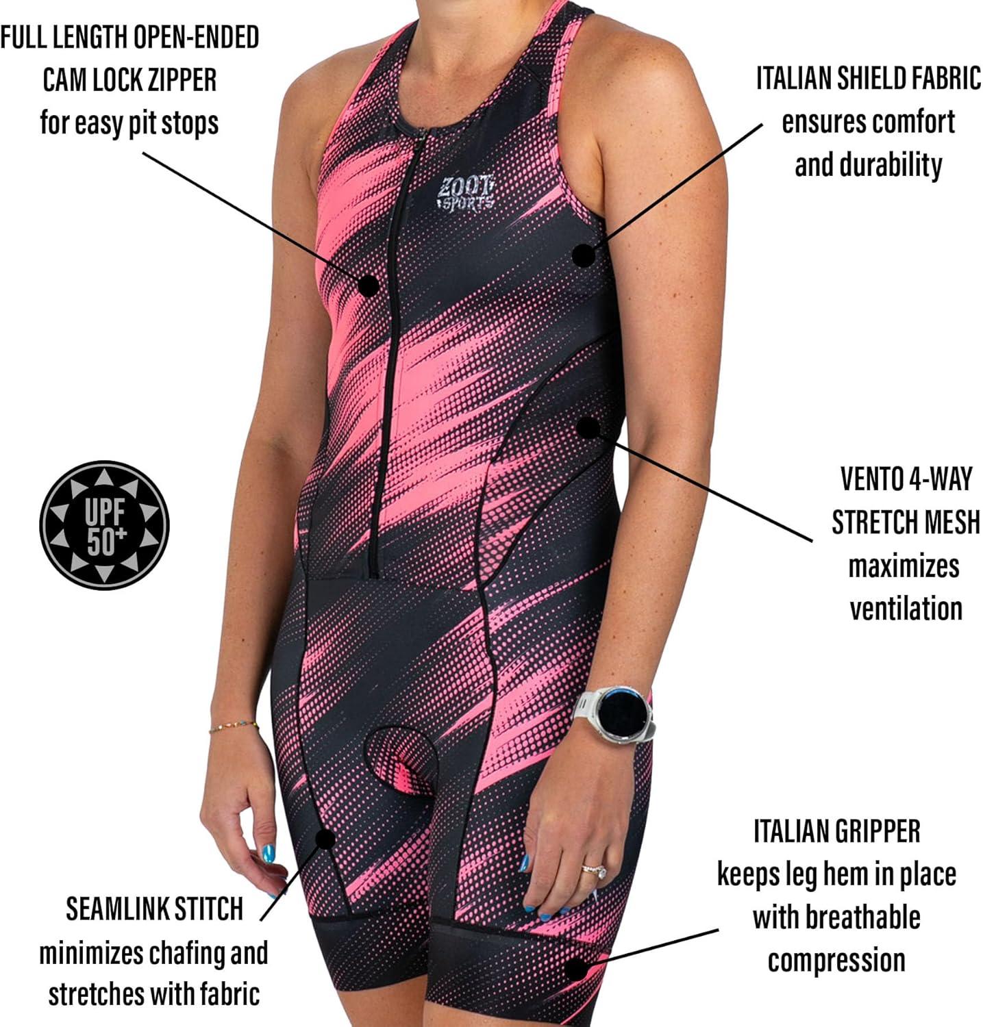 imageZoot Womens LTD Tri SLVS Fz Racesuit Sleeveless Cycle Race Swim Bike Run Tri Suit Padded Chamois Pockets UPF 50 FabricDriftspeed
