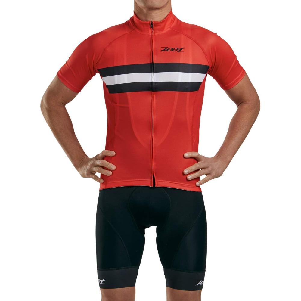 imageZoot Mens Core Cycling Jersey Breathable Short Sleeve Road Bike Tri Jersey Moisture Wicking 3 Rear Pockets UPF 30 FabricCardinal