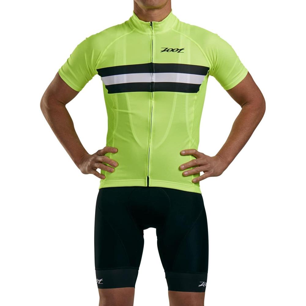 imageZoot Mens Core Cycling Jersey Breathable Short Sleeve Road Bike Tri Jersey Moisture Wicking 3 Rear Pockets UPF 30 FabricSafety Yellow