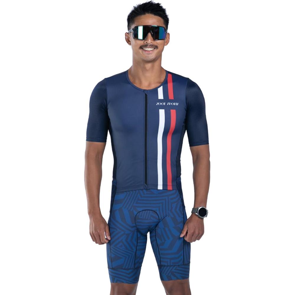imageZoot Mens LTD Tri Aero Fz Racesuit Short Sleeve Aerodynamic Cycling Race Swim Bike Run Tri Suit with Pockets UPF 50 FabricAllez