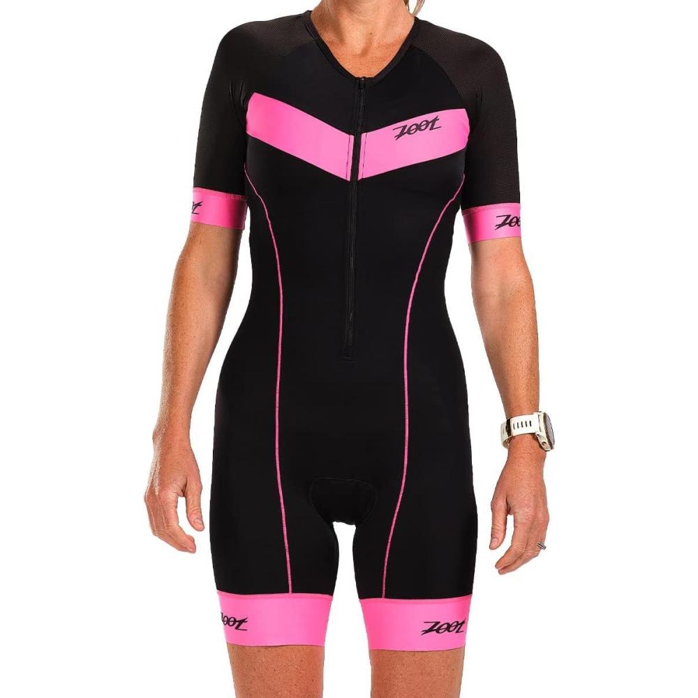 imageZoot Womens Core Tri Aero Racesuit Short Sleeve Triathlon Suit Swim Bike Run Chamois Pad Pockets UPF 50 FabricBlush