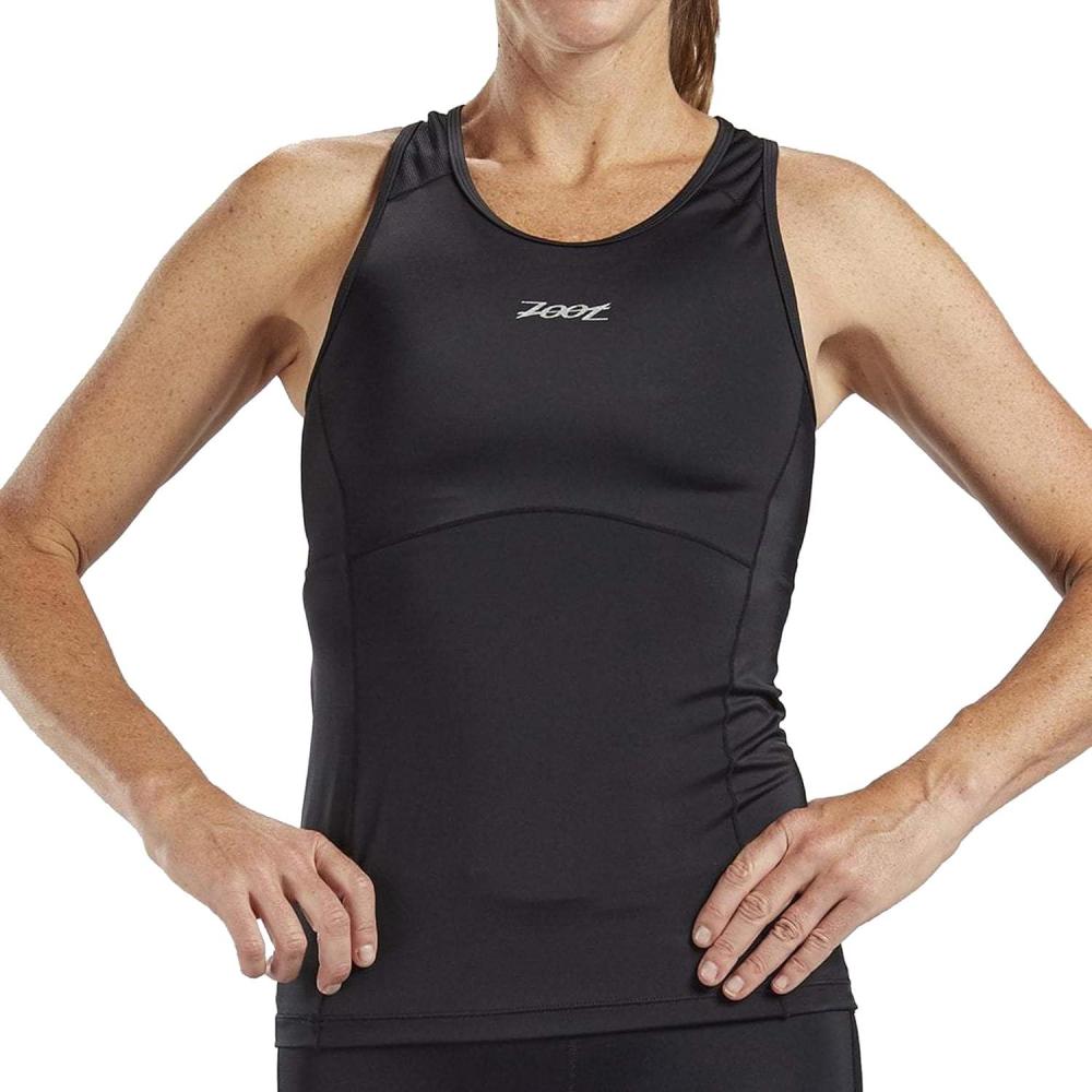 imageZoot Womens Core Tri Racerback Tank Performance Triathlon Race Tank Top UPF 50 Fabric Rear Pockets Builtin Bra SupportBlack