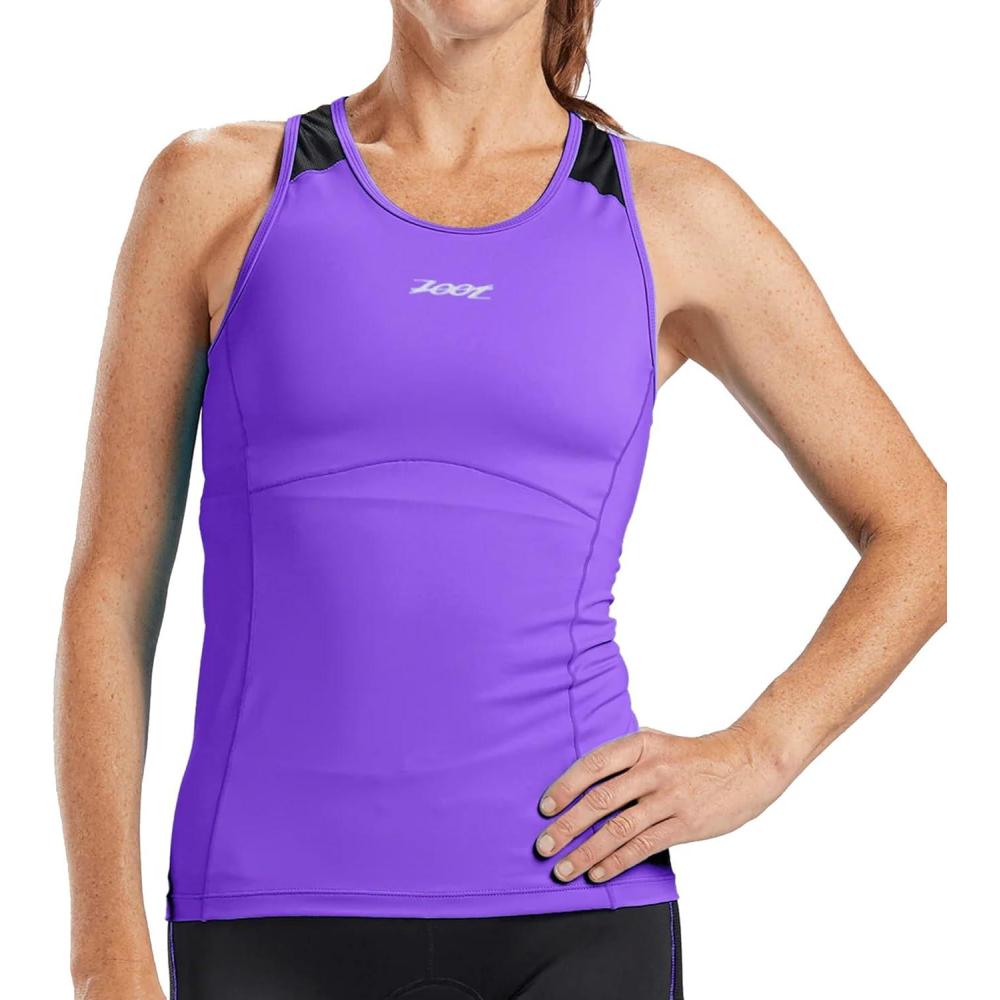 imageZoot Womens Core Tri Racerback Tank Performance Triathlon Race Tank Top UPF 50 Fabric Rear Pockets Builtin Bra SupportViolet