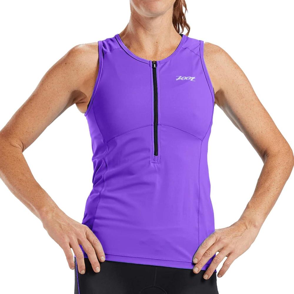 imageZoot Womens Core Tri Tank Performance Triathlon Race Tank Top UPF 50 Fabric Rear Pockets Mesh Panels ampamp Cam Lock ZipperViolet