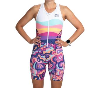 imageZoot Womens LTD Tri SLVS Fz Racesuit Sleeveless Cycle Race Swim Bike Run Tri Suit Padded Chamois Pockets UPF 50 FabricLa Mer
