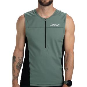 imageZoot Mens Core Tri Tank Performance Triathlon Race Tank Top UPF 50 Fabric Rear Pockets Mesh Panels ampamp Cam Lock ZipperArmy Green