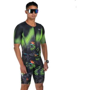 imageZoot Mens LTD Tri Aero Fz Racesuit Short Sleeve Aerodynamic Cycling Race Swim Bike Run Tri Suit with Pockets UPF 50 FabricTropical Magic