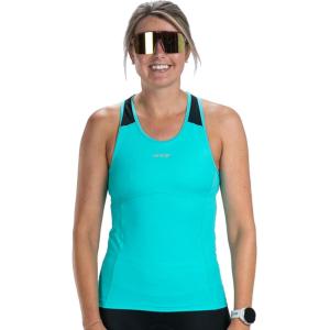 imageZoot Womens Core Tri Racerback Tank Performance Triathlon Race Tank Top UPF 50 Fabric Rear Pockets Builtin Bra SupportAqua Blue