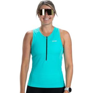 imageZoot Womens Core Tri Tank Performance Triathlon Race Tank Top UPF 50 Fabric Rear Pockets Mesh Panels ampamp Cam Lock ZipperAqua Blue