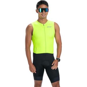 imageZoot Mens Core Sleeveless Tri Aero Slvs FZ Racesuit QuickDry Sleeveless Triathlon Suit with Chamois ampamp Race StorageHyper Yellow