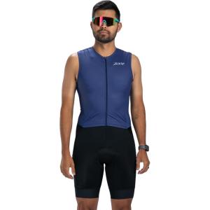imageZoot Mens Core Sleeveless Tri Aero Slvs FZ Racesuit QuickDry Sleeveless Triathlon Suit with Chamois ampamp Race StorageNavy