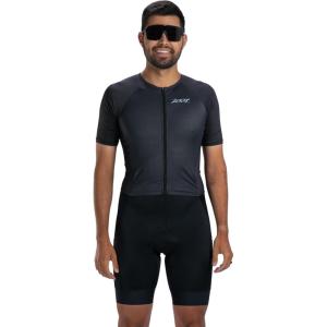 imageZoot Mens Core Tri Aero FZ Racesuit Short Sleeve MoistureWicking Triathlon Suit Plush Chamois ampamp Storage for Race DayJet Black
