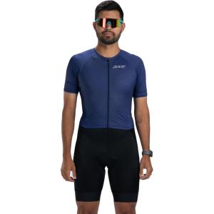 imageZoot Mens Core Tri Aero FZ Racesuit Short Sleeve MoistureWicking Triathlon Suit Plush Chamois ampamp Storage for Race DayNavy