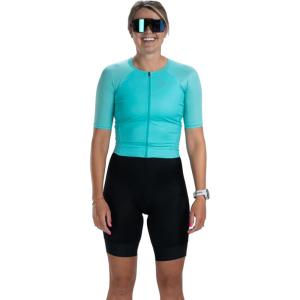 imageZoot Womens Core Tri Aero FZ Racesuit Short Sleeve MoistureWicking Triathlon Suit Plush Chamois ampamp Race Day StorageAqua Blue